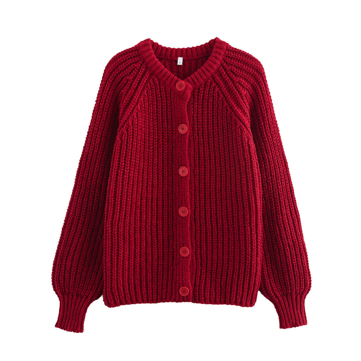 Damen nan grob gestrickte Raglan-Cardigan mit Ballonärmeln und durchgehender Knopfleiste Echo Archiv