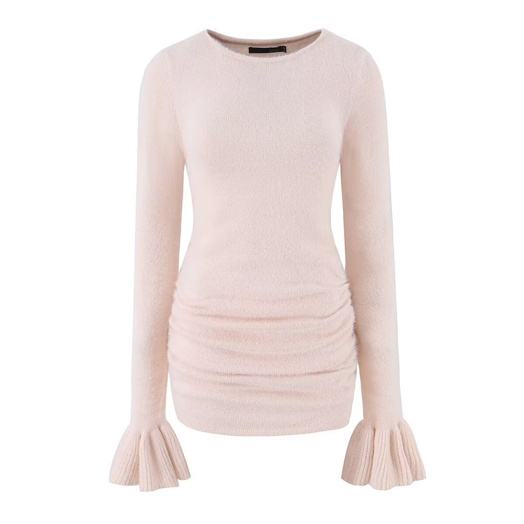 Damen Figurbetonter Feinstrick-Pullover mit geraffter Taille und Volantärmeln Echo Archiv