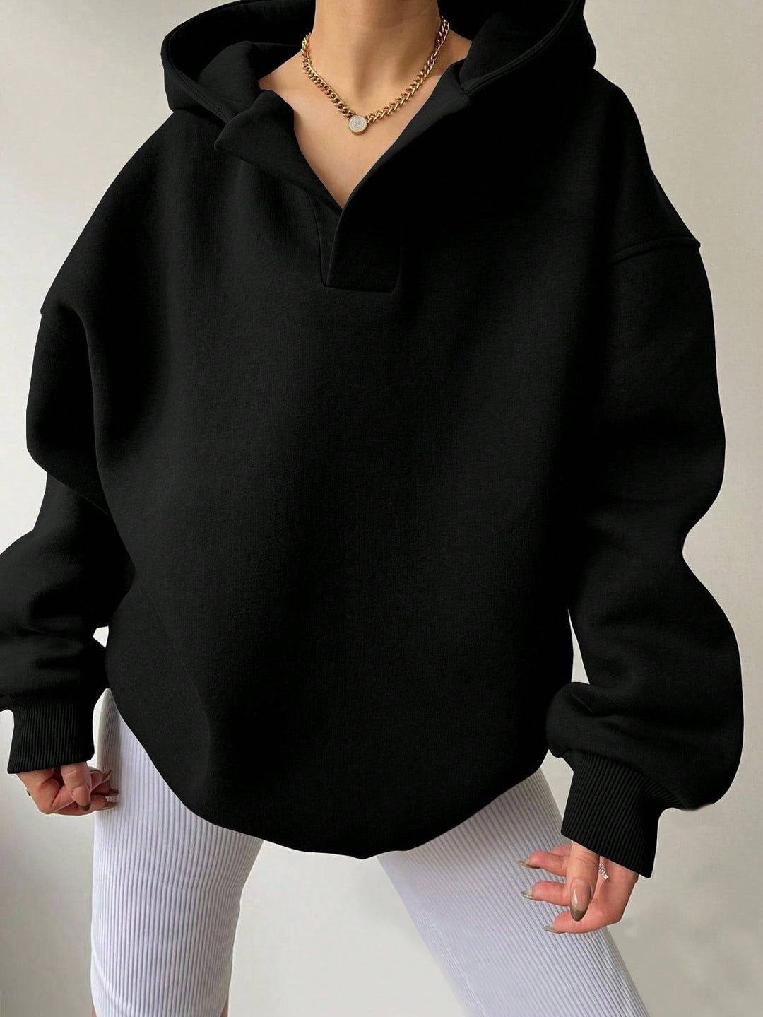 Damen Oversized Kapuzenpullover mit halbem Reißverschluss Echoarchiv