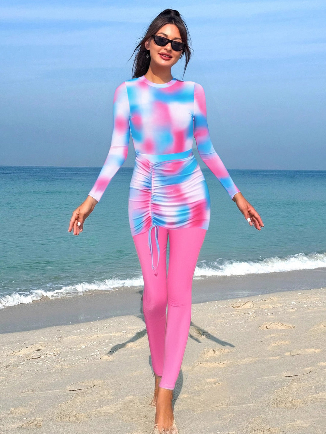 Damen Sportlicher Langarm-Schwimmanzug mit Raffung Echo Archiv