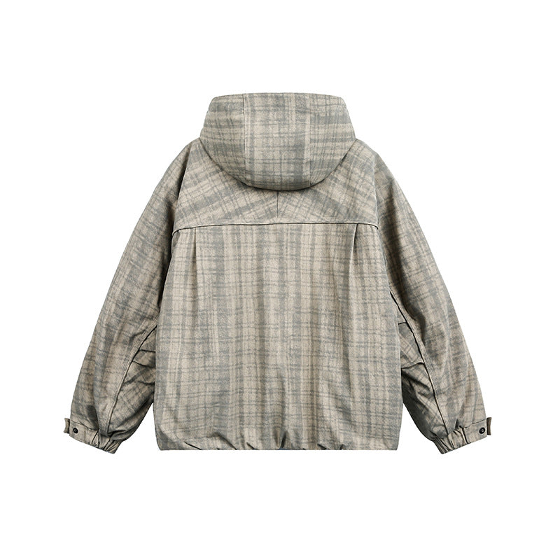 Unisex Oversize Utility Kapuzenjacke mit Karomuster und Kordelzug Echoarchiv