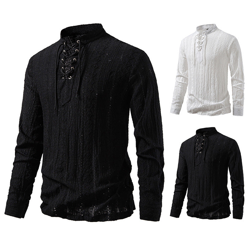 Herren Langärmliges Shirt mit kreativem Schnürdesign Echoarchiv