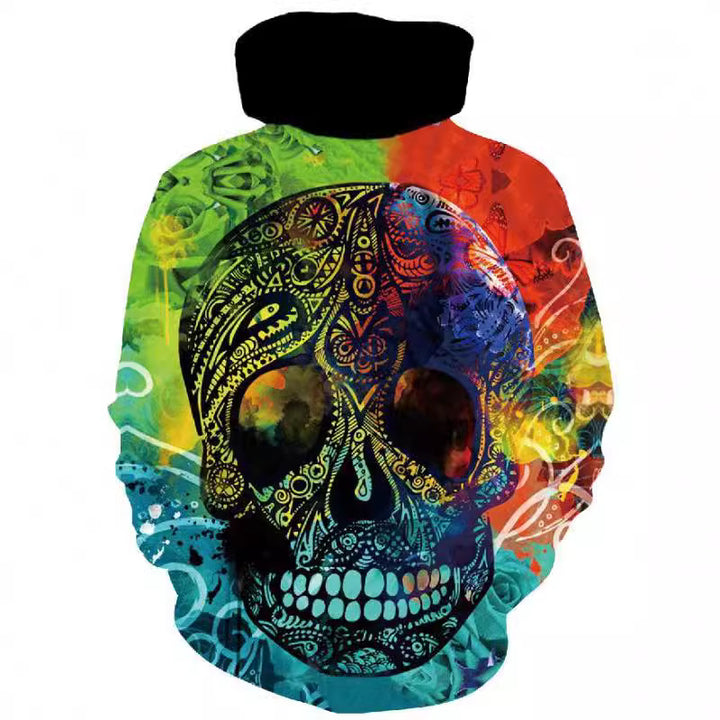 Herren Kapuzenpullover mit fotorealistischem 3D-Skull-Print, Kronen- & Kettenmotiv – Cavarno