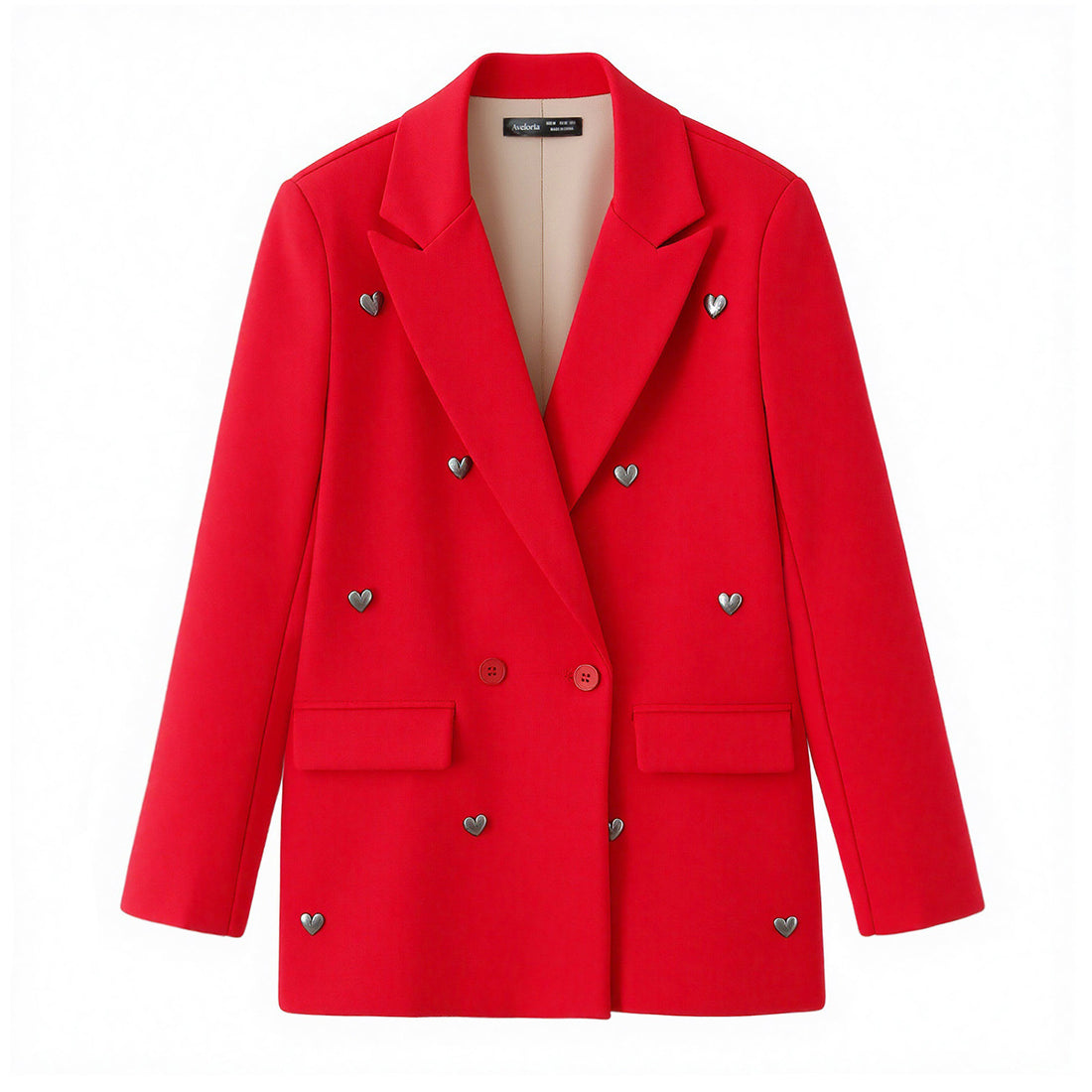 Damen Doppelreihiger Blazer mit herzförmigen Metallknöpfen, Pattentaschen und tailliertem Schnitt Echo Archiv