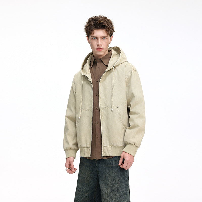 Herren Oversize Kapuzenjacke aus gewaschenem Canvas mit Reißverschluss und Utility-Taschen Echo Archiv