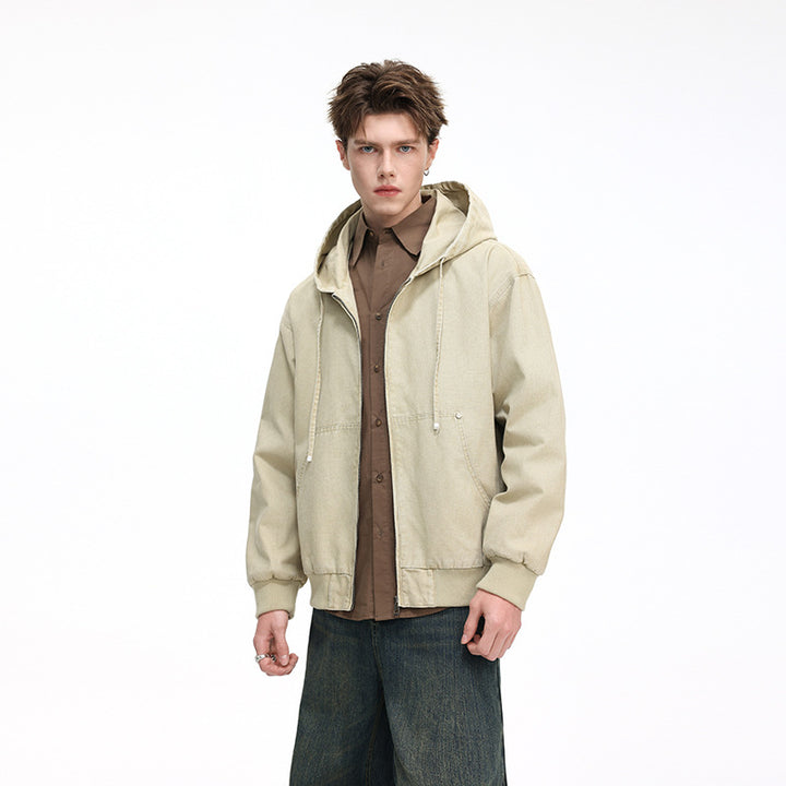 Herren Oversize Kapuzenjacke aus gewaschenem Canvas mit Reißverschluss und Utility-Taschen Echo Archiv