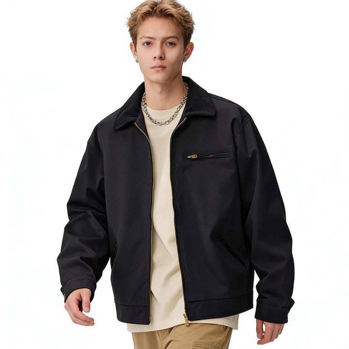 Herren Zip-Blouson im Worker-Stil mit Cordkragen und Brusttasche Echoarchiv