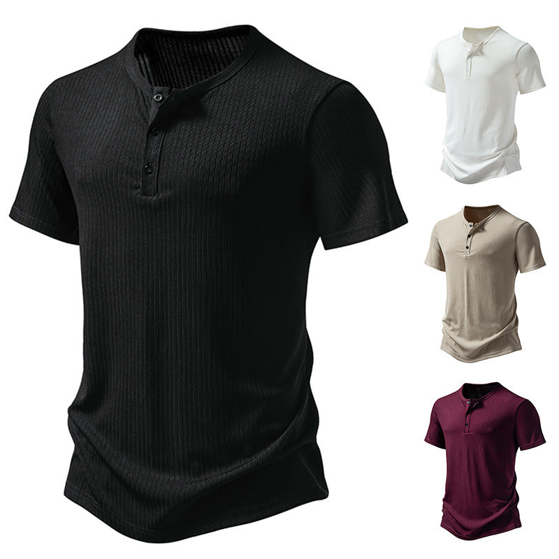 Herren stylisches Kurzarm-Henley-Shirt mit strukturiertem Design und zwei Knopf-Details Echoarchiv