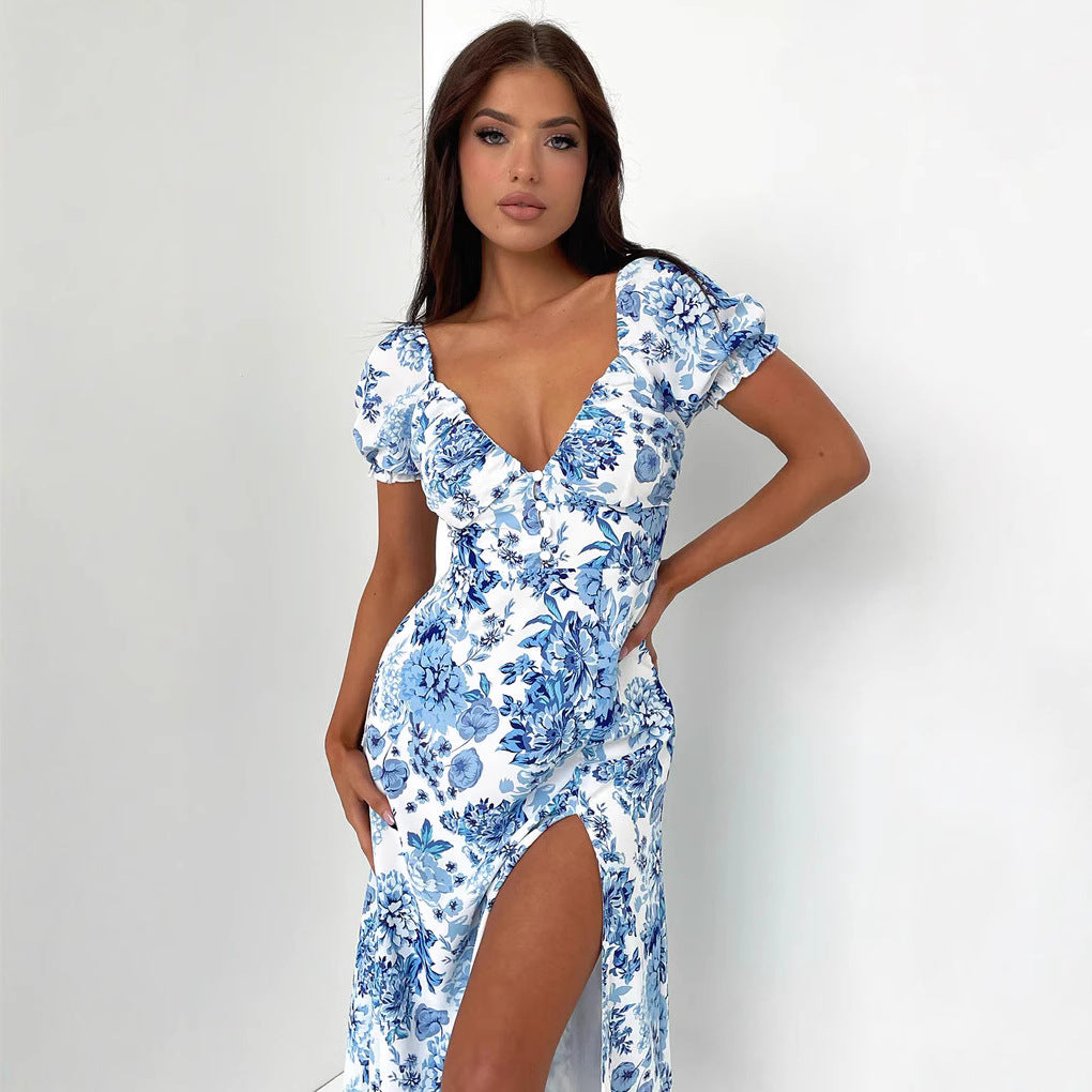Damen Sommerliches Maxi-Kleid mit floralem Muster und elegantem Schlitz Echo Archiv