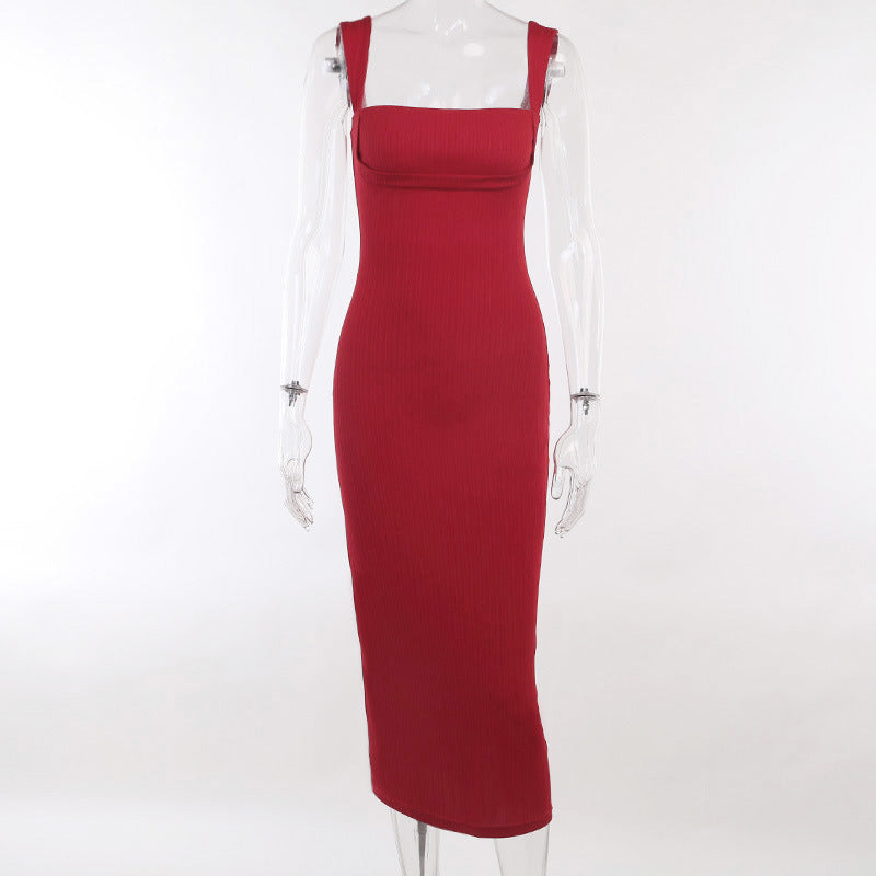 Damen figurbetontes Midi-Kleid mit quadratischem Ausschnitt und feinen Rippdetails Echo Archiv