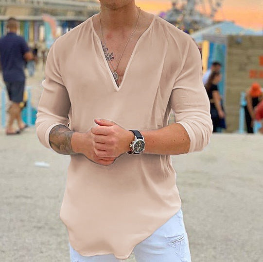 Herren Langarmshirt mit modernem V-Ausschnitt und eleganter Passform Echoarchiv