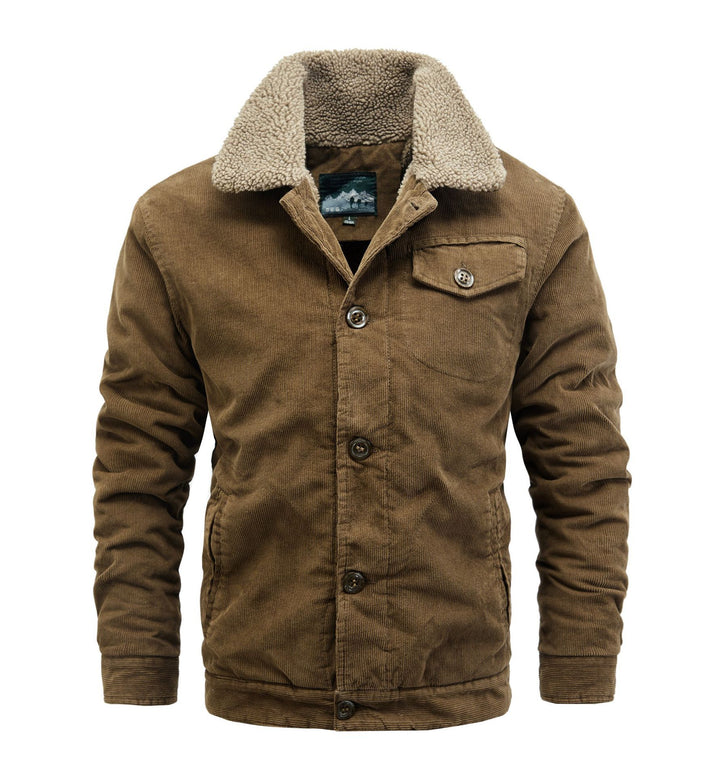 Herren Cord-Truckerjacke mit durchgehendem Sherpa‑Futter und Hemdkragen – Taviero