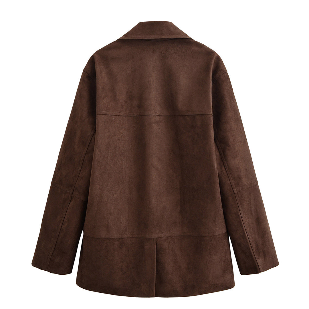 Damen Oversize Wildlederoptik-Blazerjacke mit Reverskragen und Pattentaschen Echo Archiv