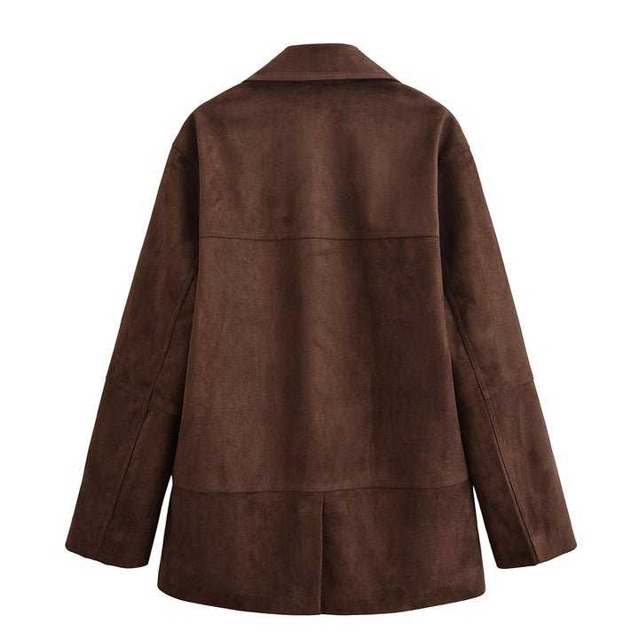 Damen Oversize Wildlederoptik-Blazerjacke mit Reverskragen und Pattentaschen Echo Archiv