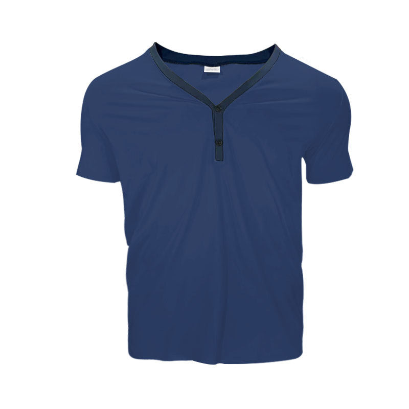 Herren Kurzarmshirt mit modernem V-Ausschnitt und Knopfleiste Echoarchiv
