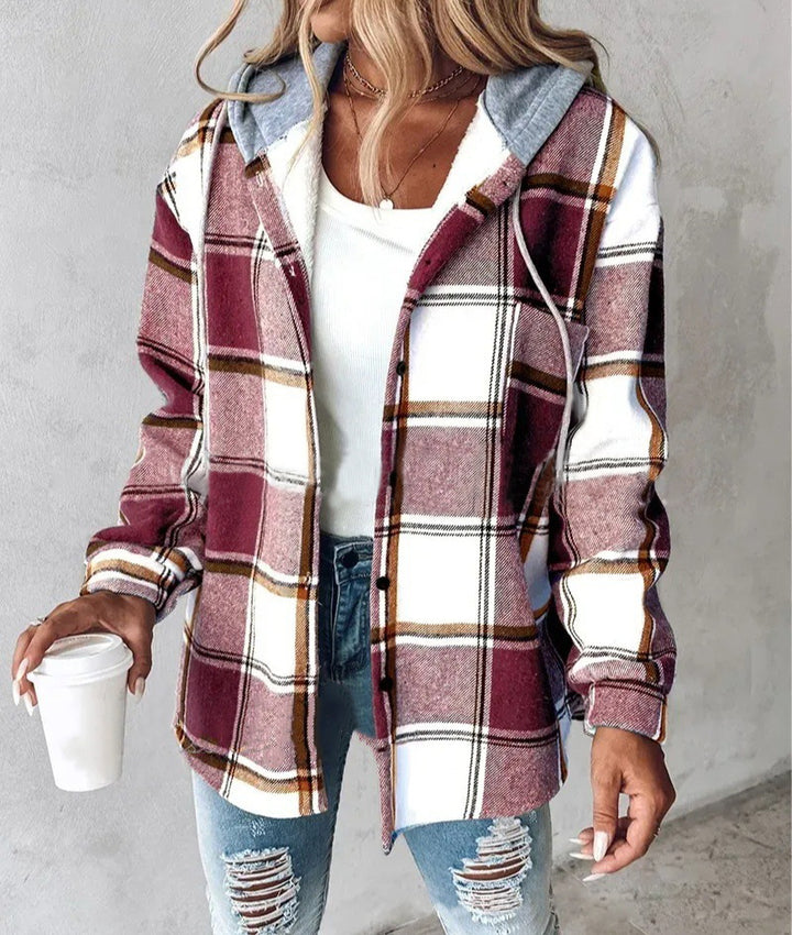 Damen Kapuzencardigan mit Streifen und Druckknopfblende Echoarchiv