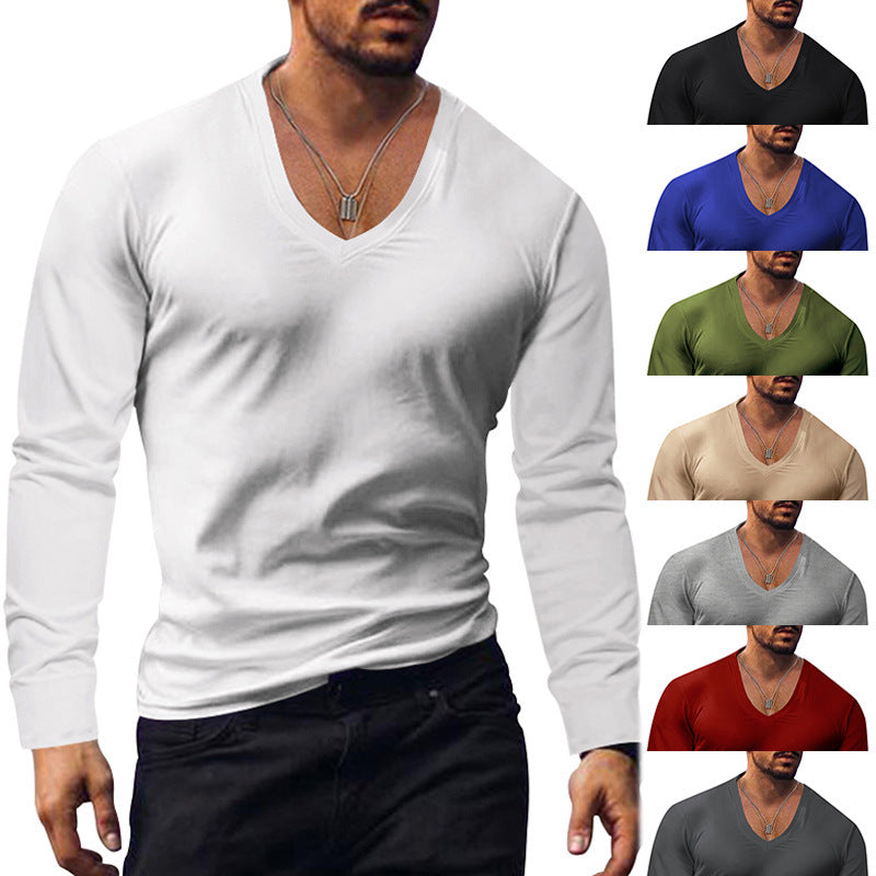 Herren V-Ausschnitt Langarmshirt aus weichem Baumwollmix mit figurbetonter Passform Echoarchiv