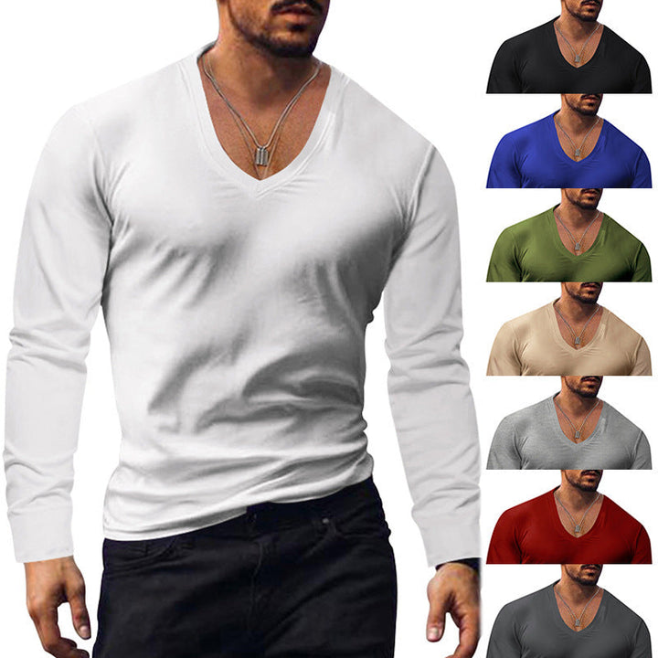 Herren V-Ausschnitt Langarmshirt aus weichem Baumwollmix mit figurbetonter Passform Echoarchiv