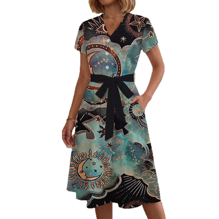 Damen Blühendes Midikleid mit taillierbarem Gürtel und kunstvollem Print Echo Archiv