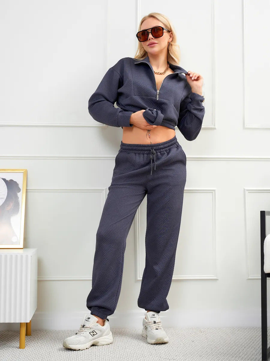Damen nan gesteppter Loungeanzug mit halbem Reißverschluss und elastischer Komforthose Echo Archiv