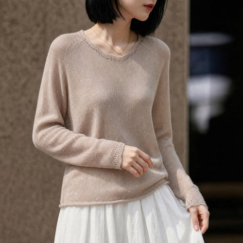 Damen leichter Feinstrickpullover mit dezenter Glitzeroptik und Raglanärmeln Echoarchiv
