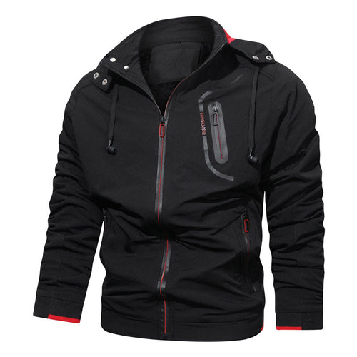 Herren leichte Kapuzen-Übergangsjacke mit wasserabweisender Oberfläche, verdeckten Reißverschlüssen und raffinierten Raffärmeln Echoarchiv