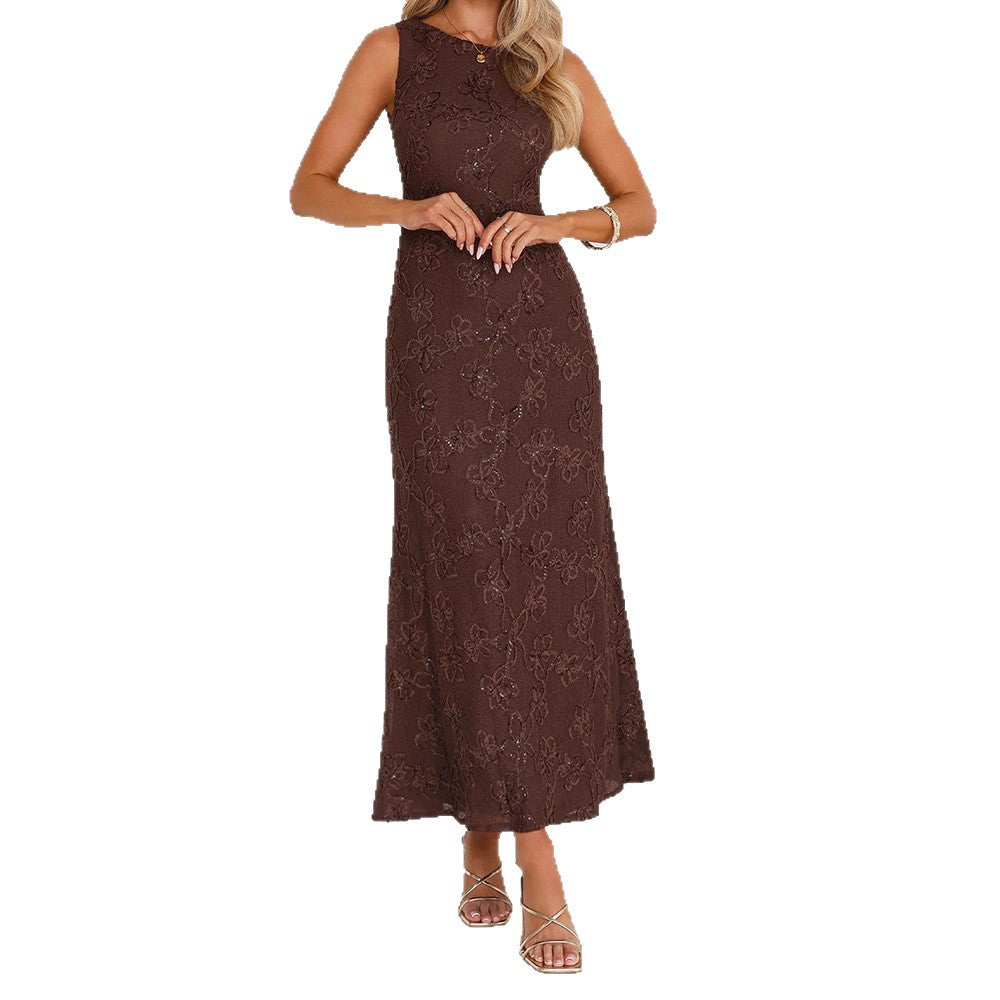 Damen Elegantes Maxikleid mit floralen Spitzenapplikationen Echo Archiv