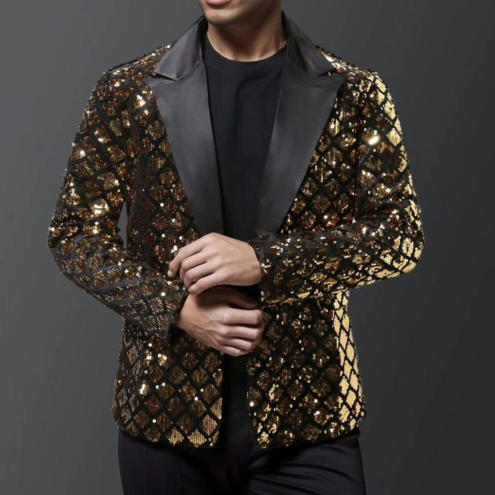 Herren glitzernder Smokingblazer mit luxuriösen Paillettenmustern Echoarchiv