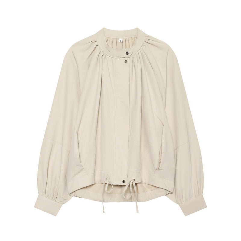 Damen Leichte Blouson-Jacke mit gerafftem Stehkragen, Ballonärmeln und Tunnelzug Echo Archiv