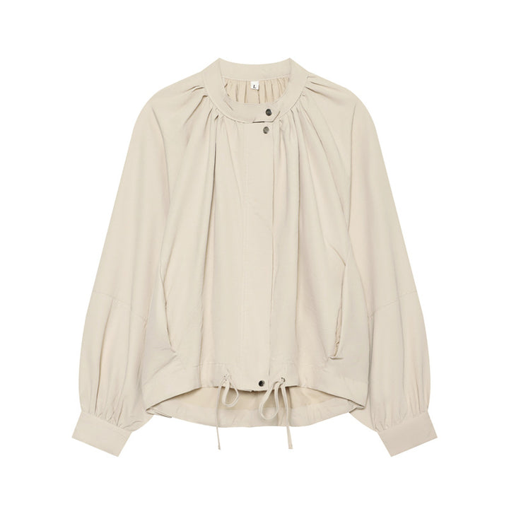 Damen Leichte Blouson-Jacke mit gerafftem Stehkragen, Ballonärmeln und Tunnelzug Echo Archiv