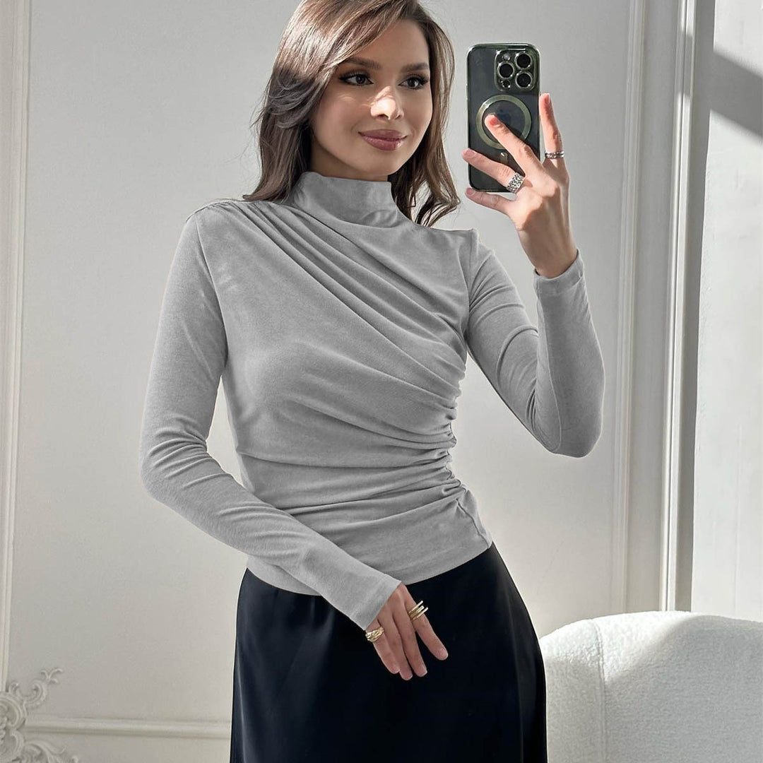 Damen Fitted Langarmshirt mit Stehkragen und seitlicher Raffung Echoarchiv