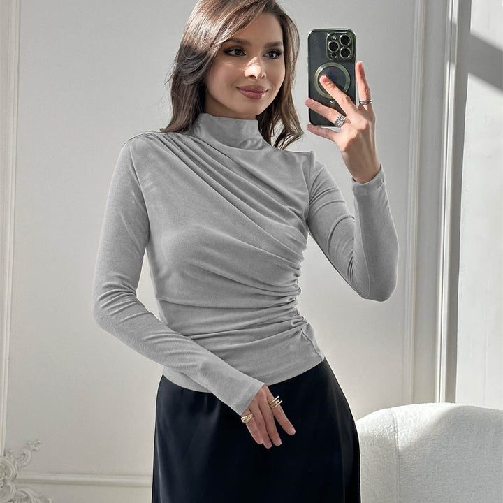 Damen Fitted Langarmshirt mit Stehkragen und seitlicher Raffung Echoarchiv