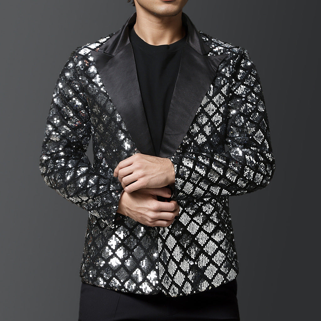 Herren eleganter Paillettenblazer mit satinierter Revers Echoarchiv