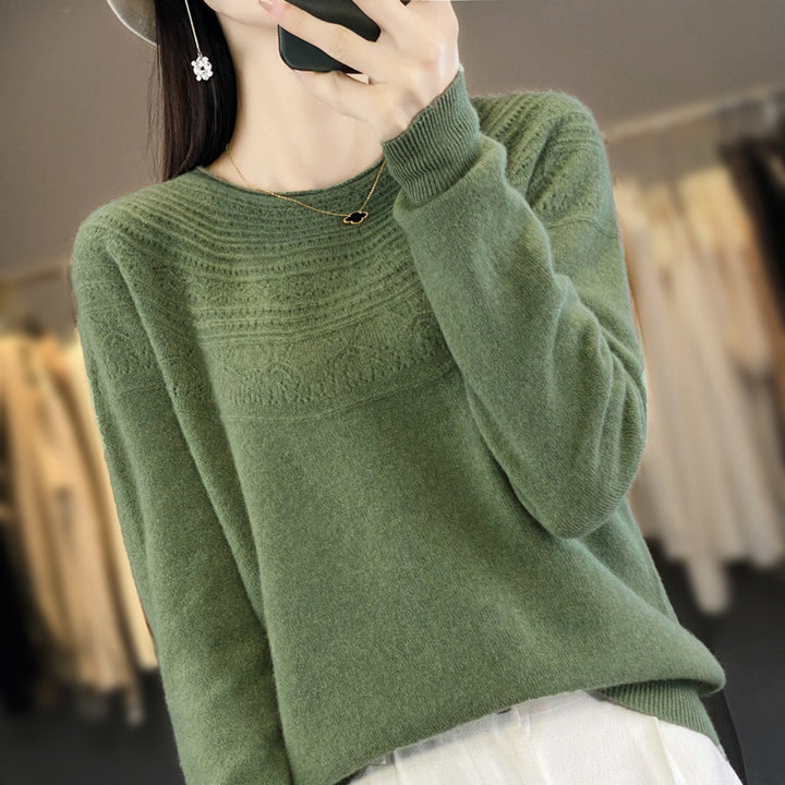 Damen Rundhals-Feinstrickpullover mit strukturierter Passe und Kaschmir-Optik Echoarchiv
