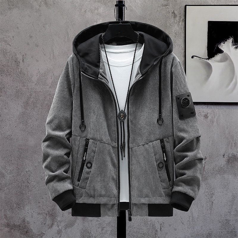 Herren Modische Cordjacke mit abnehmbarer Kapuze Echoarchiv
