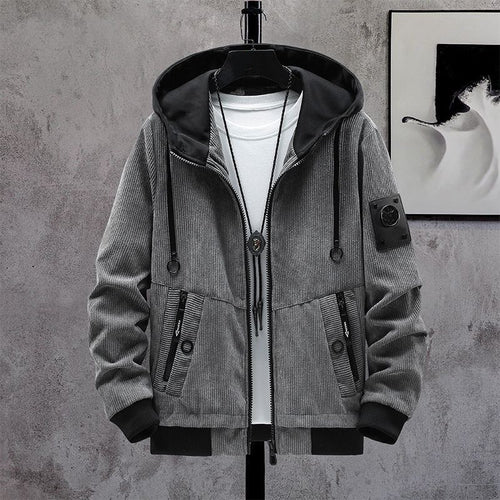 Herren Modische Cordjacke mit abnehmbarer Kapuze Echoarchiv