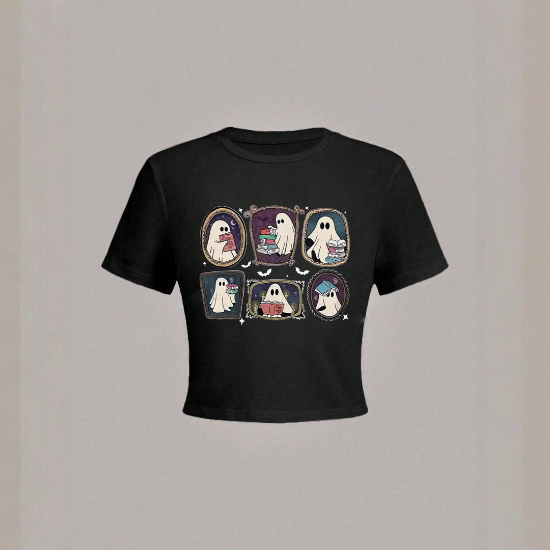 Damen Crop-T-Shirt mit verspieltem Geistermotiv Echo Archiv