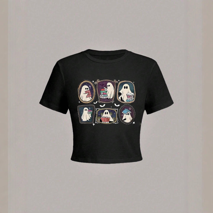Damen Crop-T-Shirt mit verspieltem Geistermotiv Echo Archiv