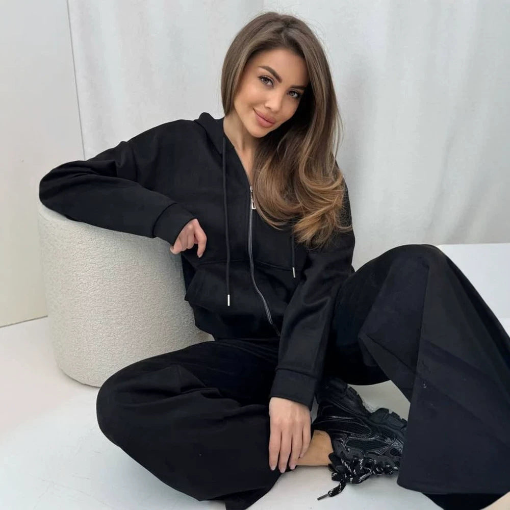 Damen Lässiges Kapuzen‑Sweatset mit Reißverschluss und weitem Jogger‑Schnitt Echoarchiv