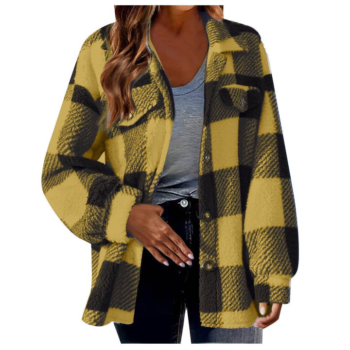 Damen nan kuschelige Sherpa-Karo-Übergangsjacke mit Brusttaschen und großzügigem Oversize-Schnitt Echo Archiv