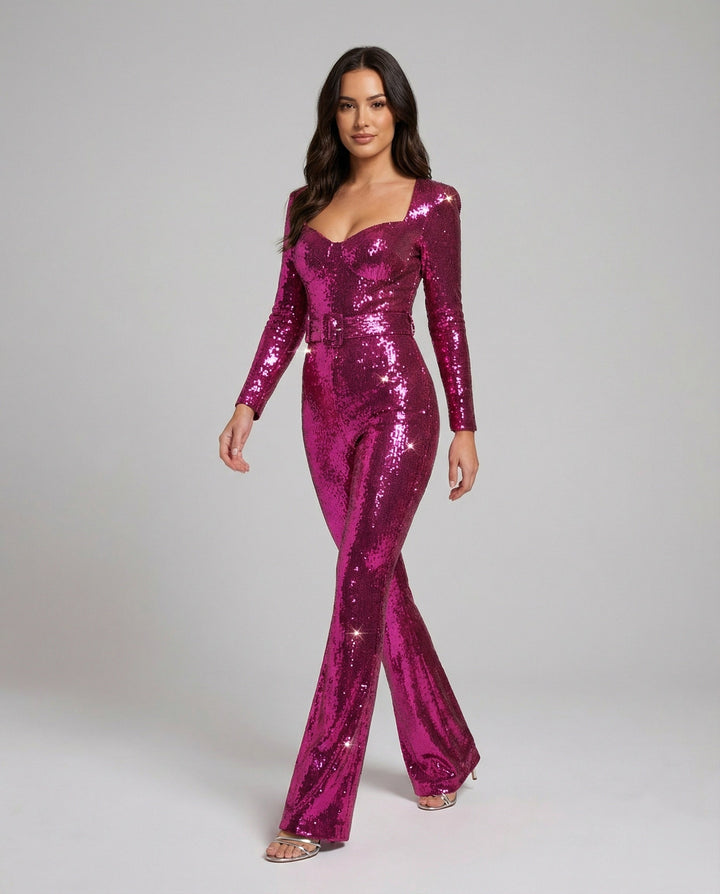 Damen Glamouröser Pailletten Jumpsuit mit schicker Taillierung – Solévia