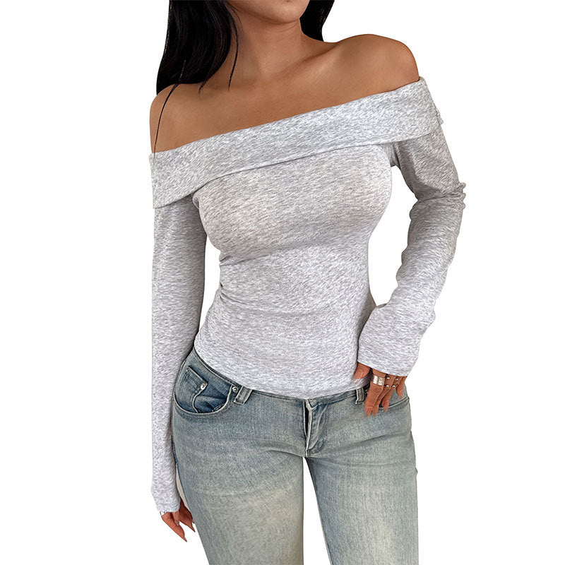 Damen Schulterfreies Langarm-Top mit tailliertem Schnitt und feinem Rippstrick Echoarchiv