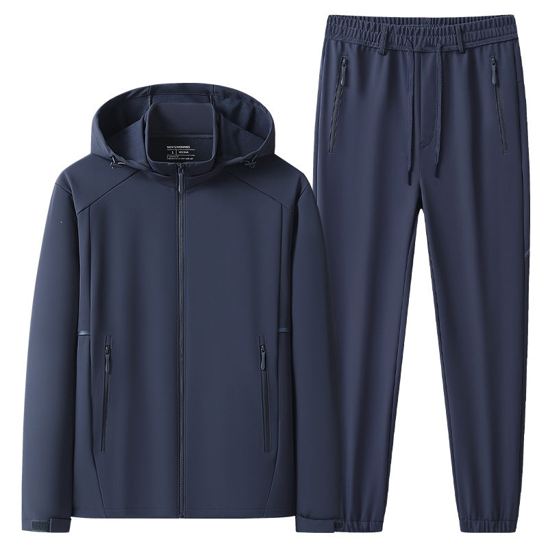 Herren Wetterfester Softshell-Trainingsanzug mit Kapuzen‑Zipjacke, Reißverschluss‑Taschen & konischer Jogginghose Echoarchiv