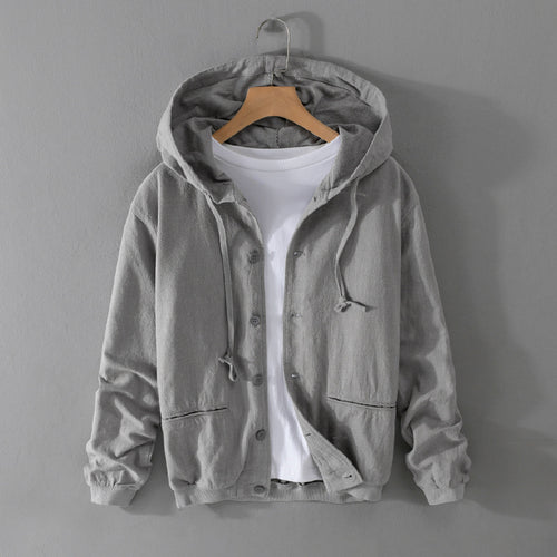 Herren Leichte Leinen-Hoodiejacke mit Knopfleiste und Kordelzug Echoarchiv