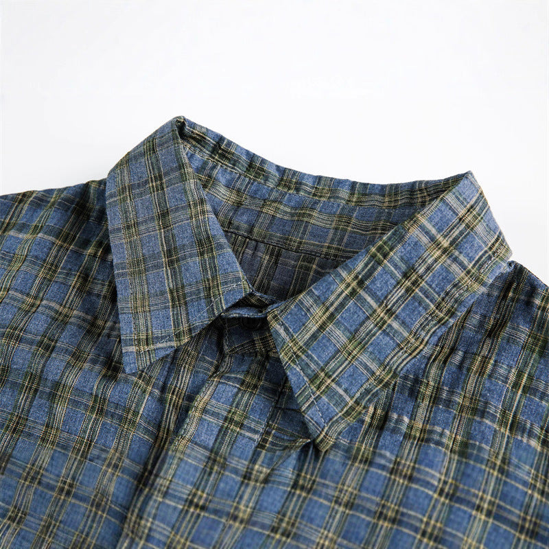 Unisex Kariertes Overshirt mit Tunnelzugsaum und verdeckter Knopfleiste Echoarchiv