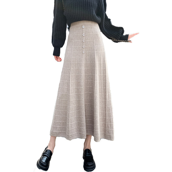 Damen Langer Plissee-Rock mit Knopfdetails Echo Archiv