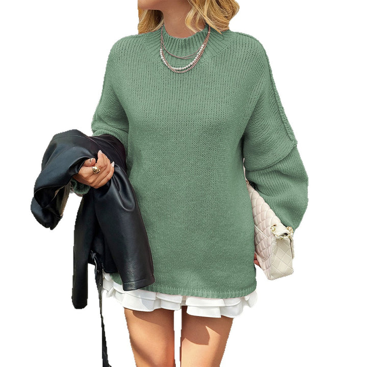 Damen oversized Strickpullover mit Stehkragen, überschnittener Schulter und Ballonärmeln – Mavelle