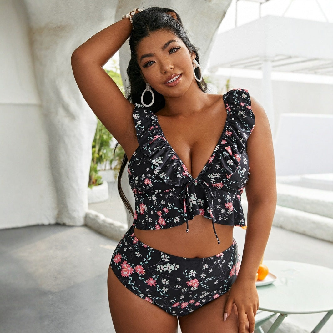 Damen Hochtailliertes Bikini-Set mit verspieltem Rüschendesign Echo Archiv
