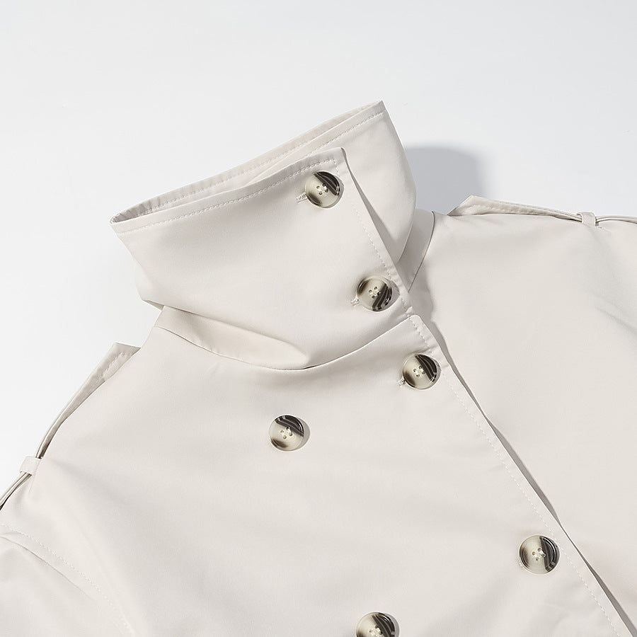 Damen Langer doppeltgereihter Trenchcoat mit hohem Stehkragen und Taillengürtel Echo Archiv