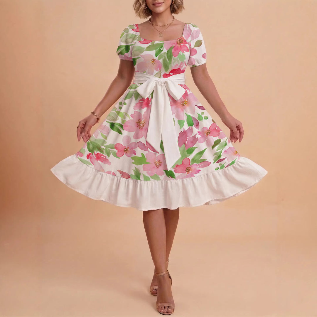 Damen A-Linien-Kleid mit floralen Motiven und taillierbarem Gürtel Echo Archiv